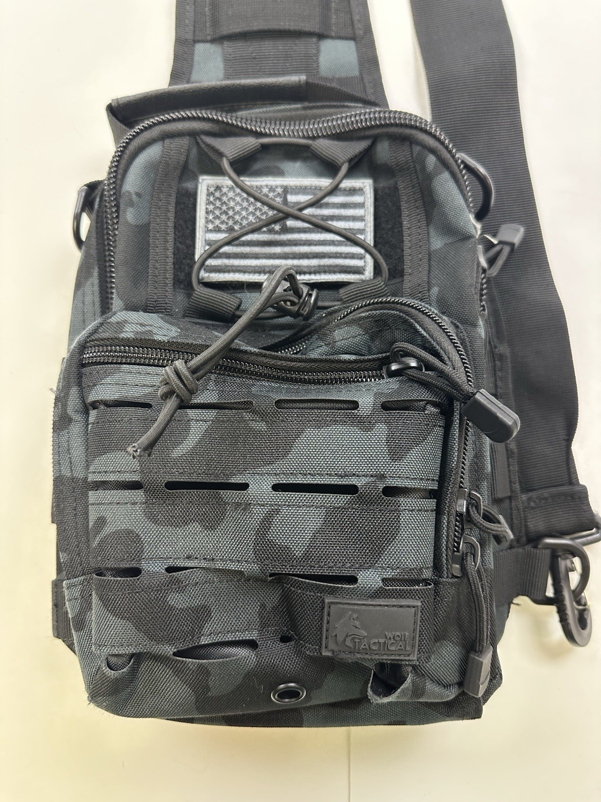 Wolf Tactical Sling Bag Black EDC Compact Shoulder Pack Messenger Bag Black Camo