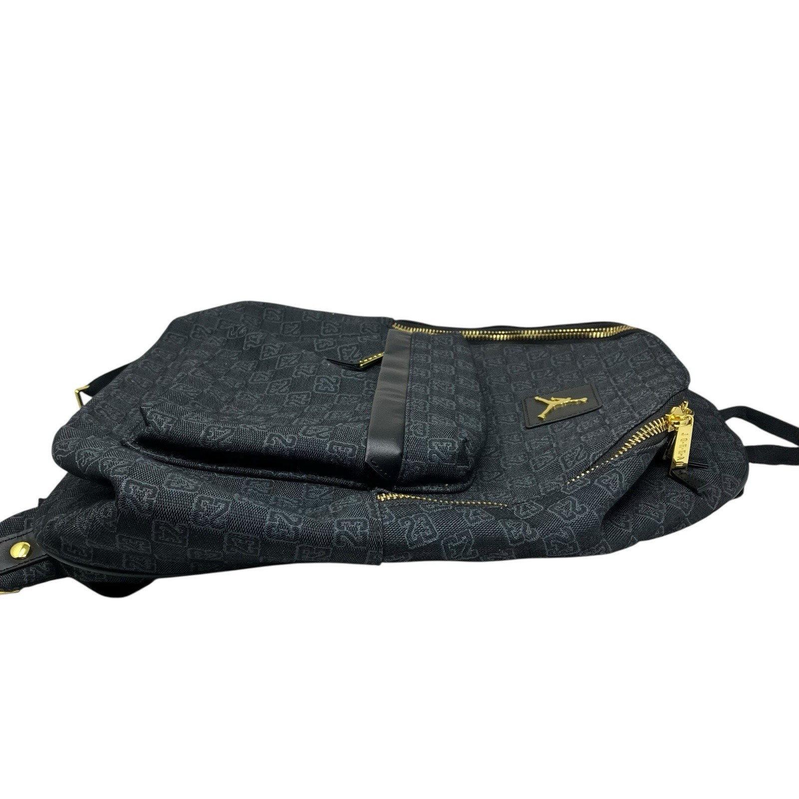 Jordan Monogram Backpack Mens 25L Black Gold Zip Jumpman 23 School Travel Bag