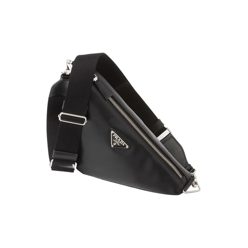 PRADA Triangle leather shoulder bag for men black 11.8*4.3*8.7 in