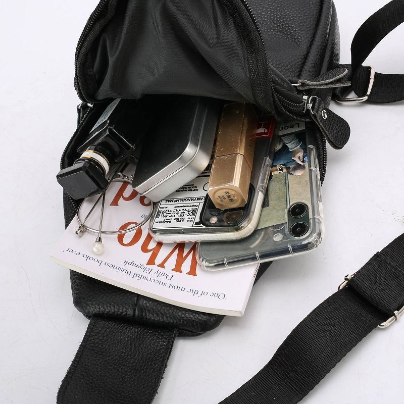 Men’s Genuine Leather Sling Bag Vintage Chest Crossbody Shoulder Multi Pockets M