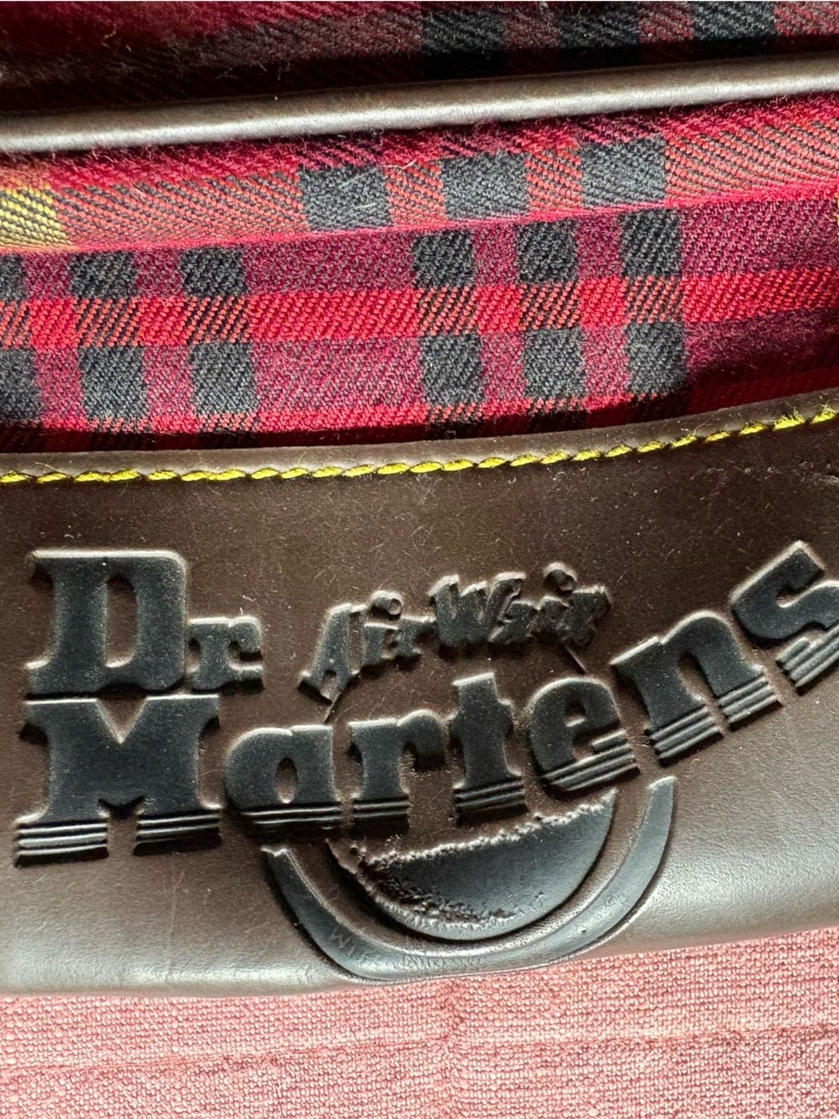 Vtg 90s Dr Martens Red Plaid Backpack- Red Yellow Brown Black- Grunge