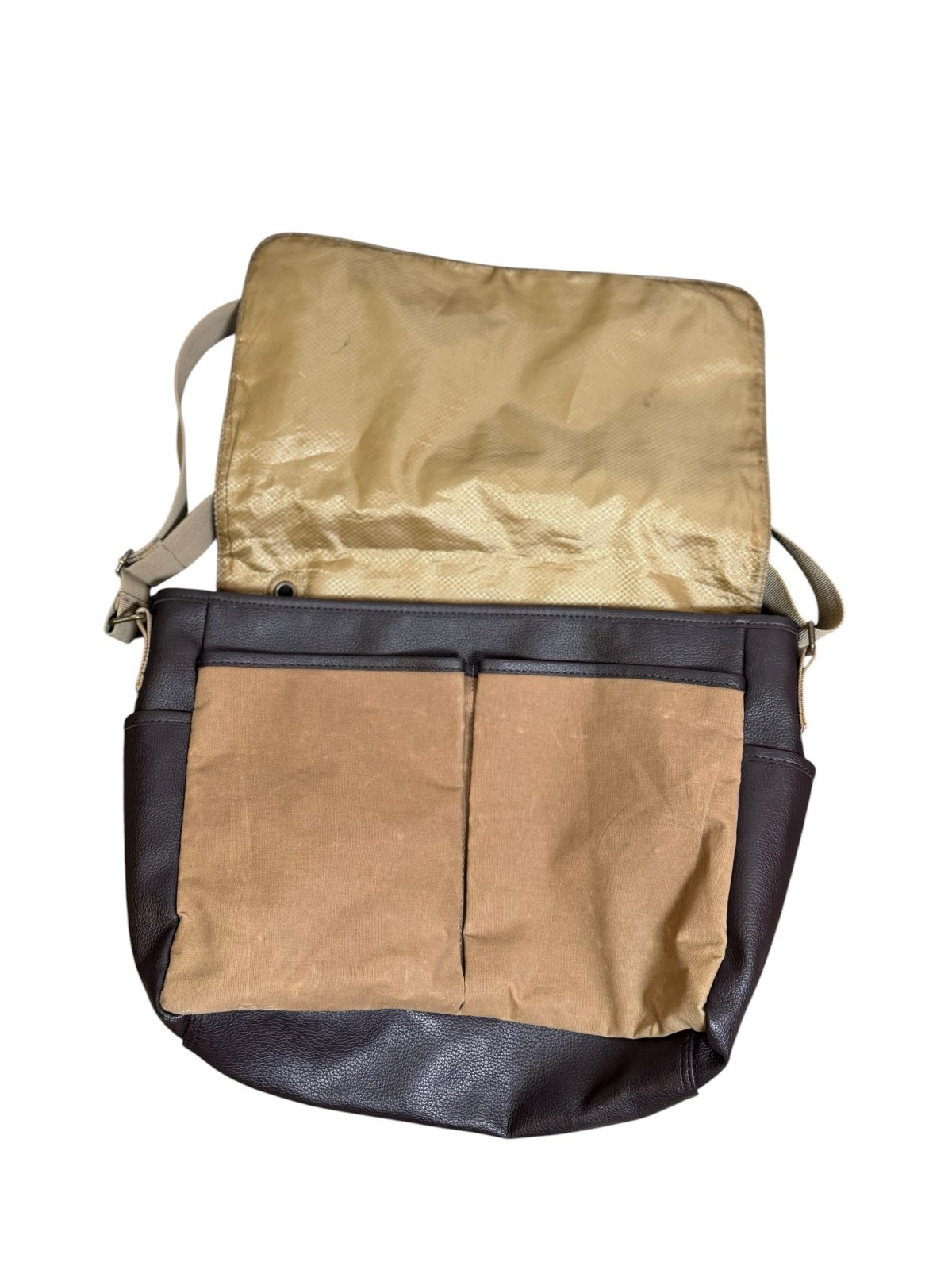 JOE Joseph Abboud Messenger Laptop Bag Brown Waxed Canvas Faux Leather 18in