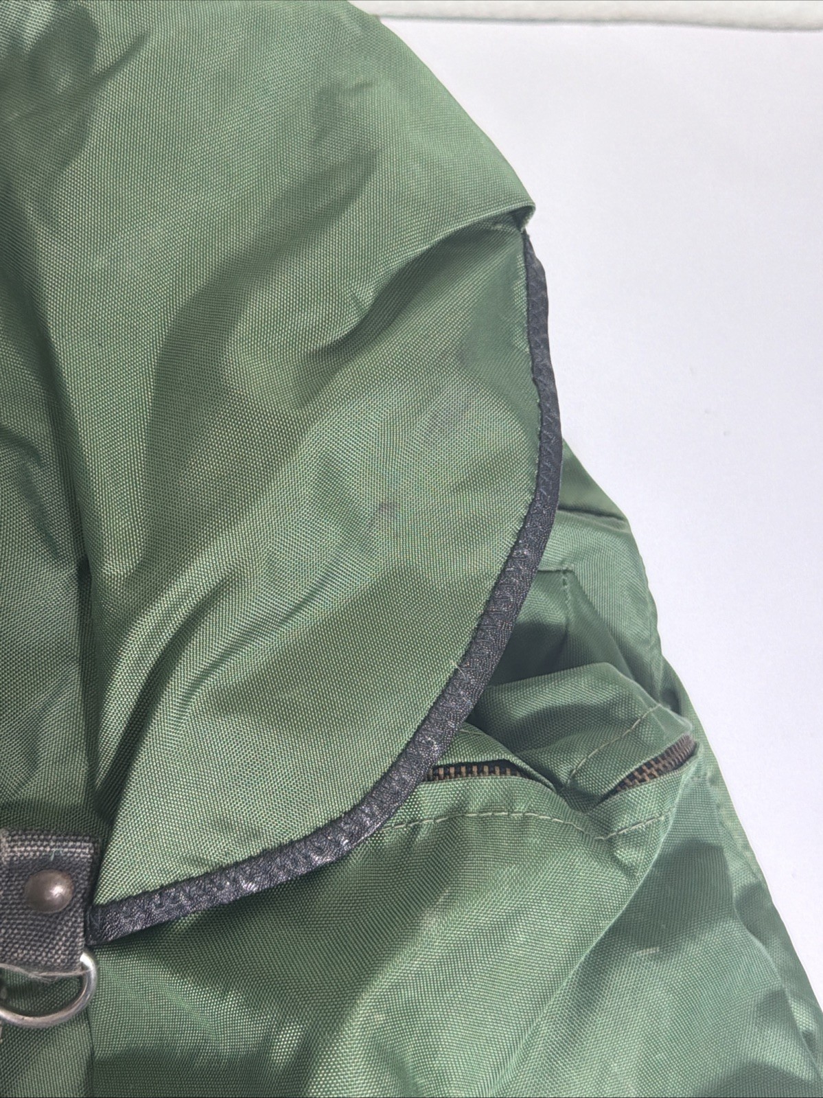 Vintage Small Green Hiking Rucksack Nylon Leather Cotton 16x16x4