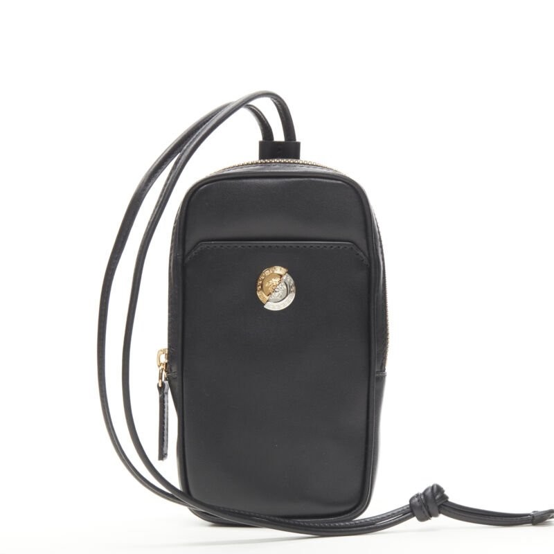 VERSACE Clash Demi Medusa gold silver split black leather neck crossbody bag