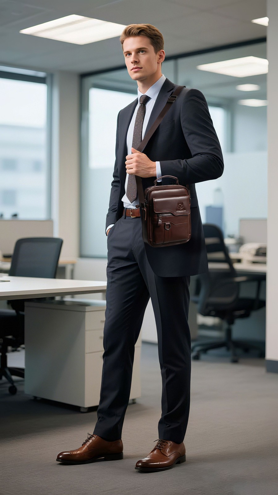 Men’s Shoulder Messenger Bag Business Genuine Leather Handbag Outdoor Sport Bag