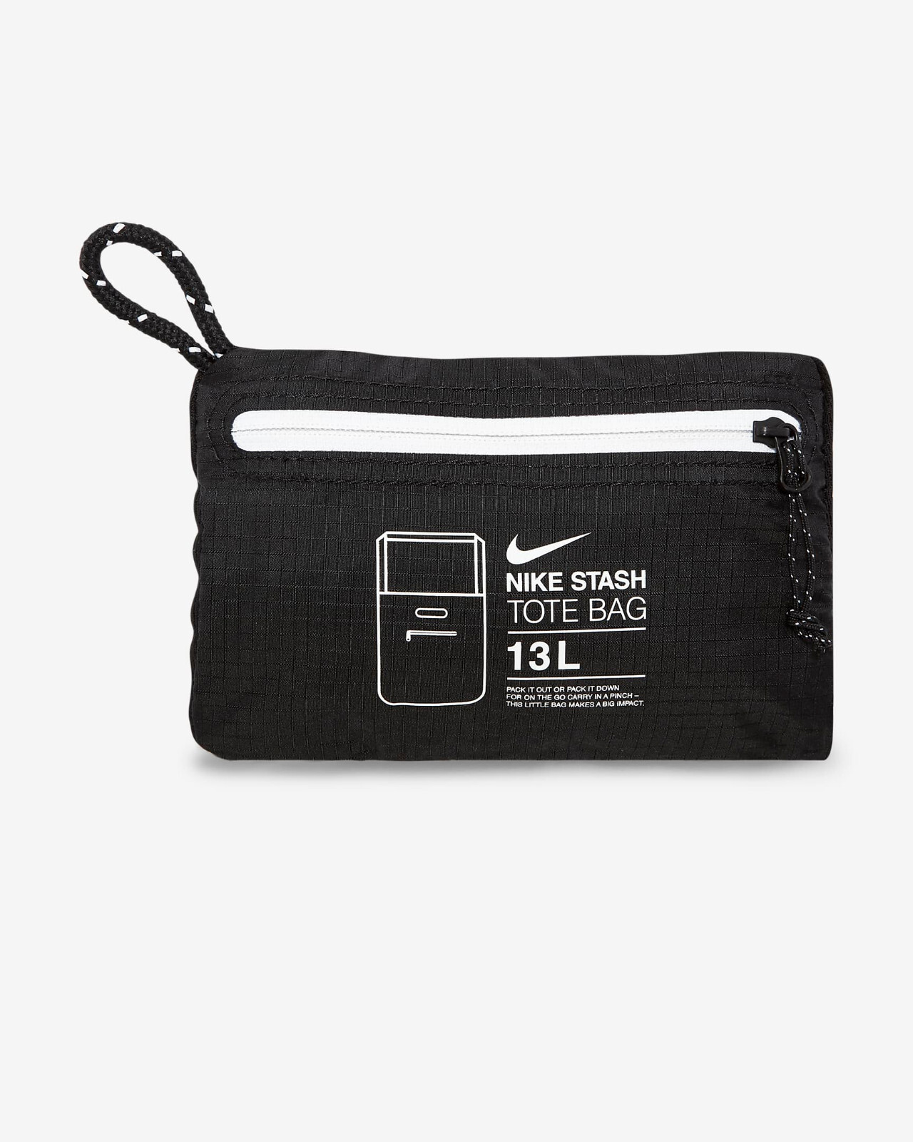 Nike Stash Tote Bag Unisex Sports Travel Packable Storage Black White DD1357 010