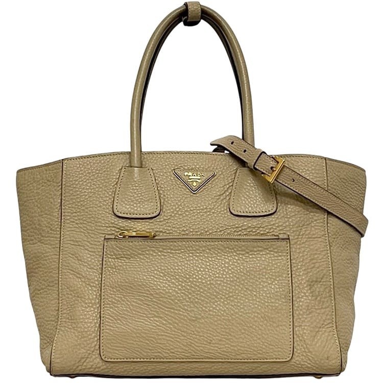 Pre-owned Prada SABBIA BN2795 two-way bag in beige leather, Vitello Dino. 204