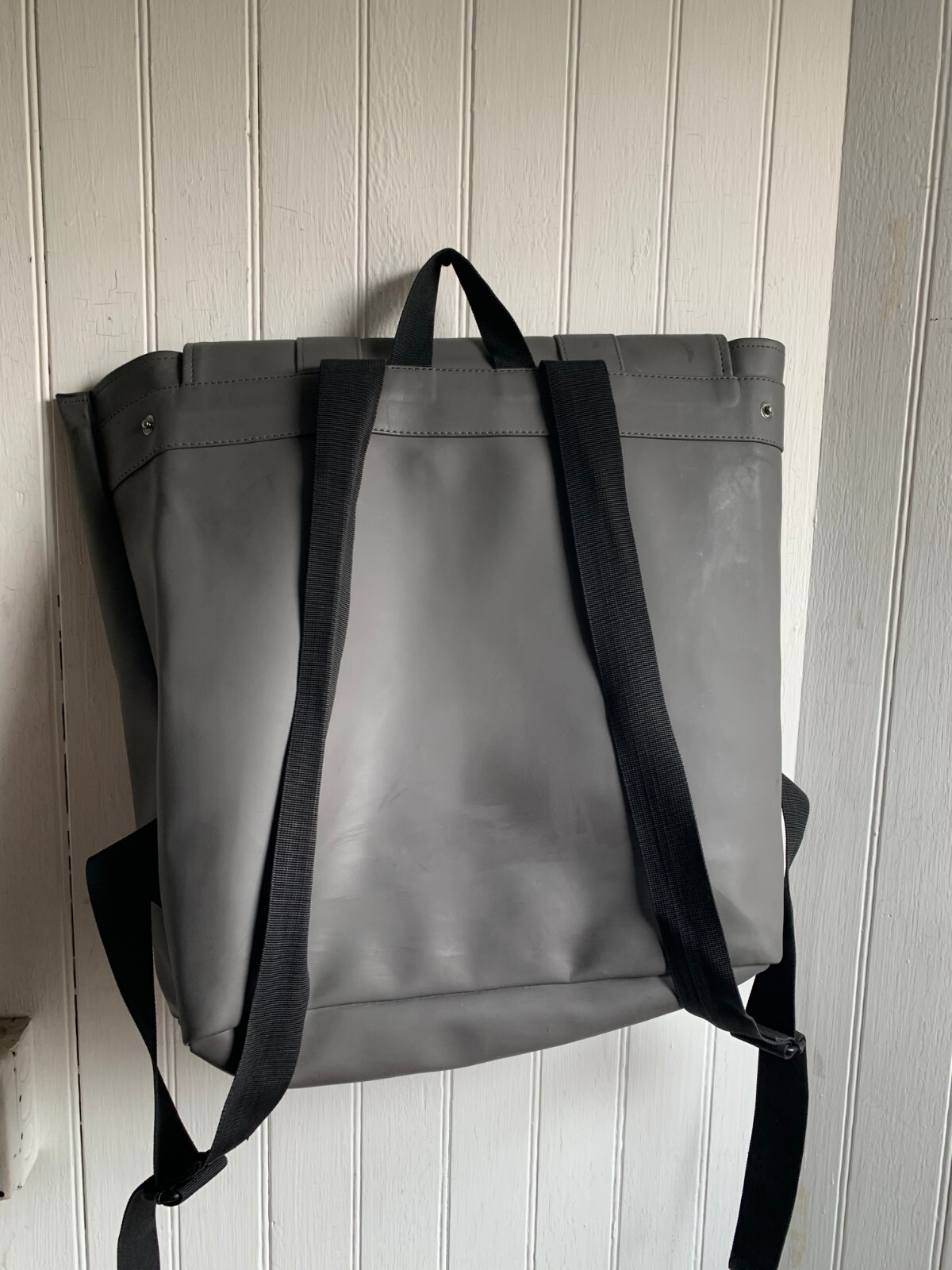 Rains MSN Gray Backpack Waterproof Minimalistic Carabiner Closure Laptop Pocket