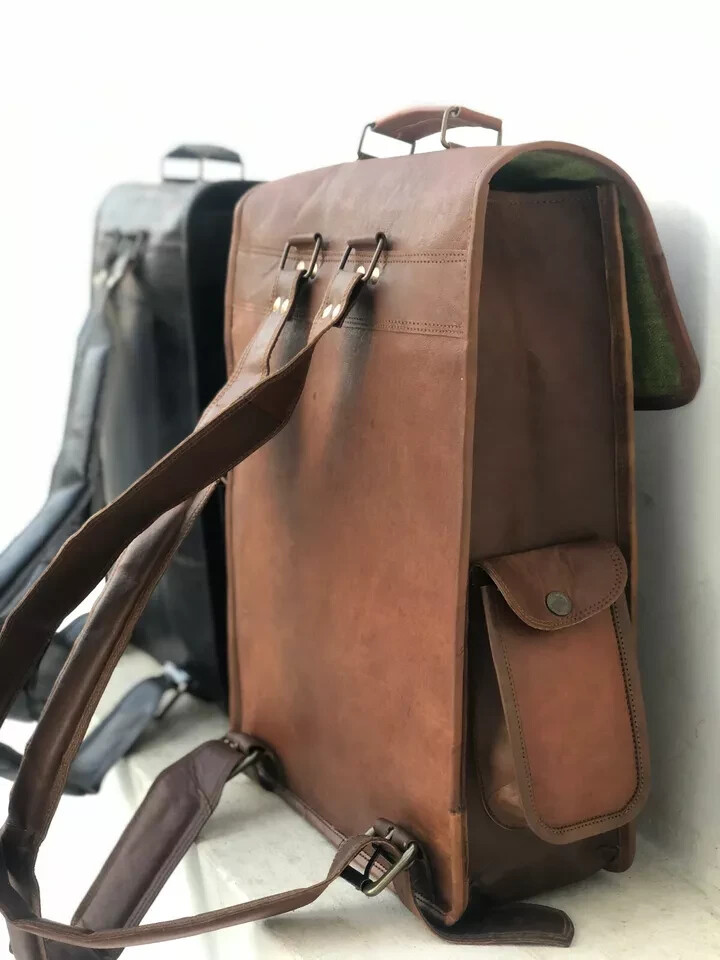 Men’s Brown/Black Leather Bag Backpack Laptop Rucksack Vintage Laptop Travel