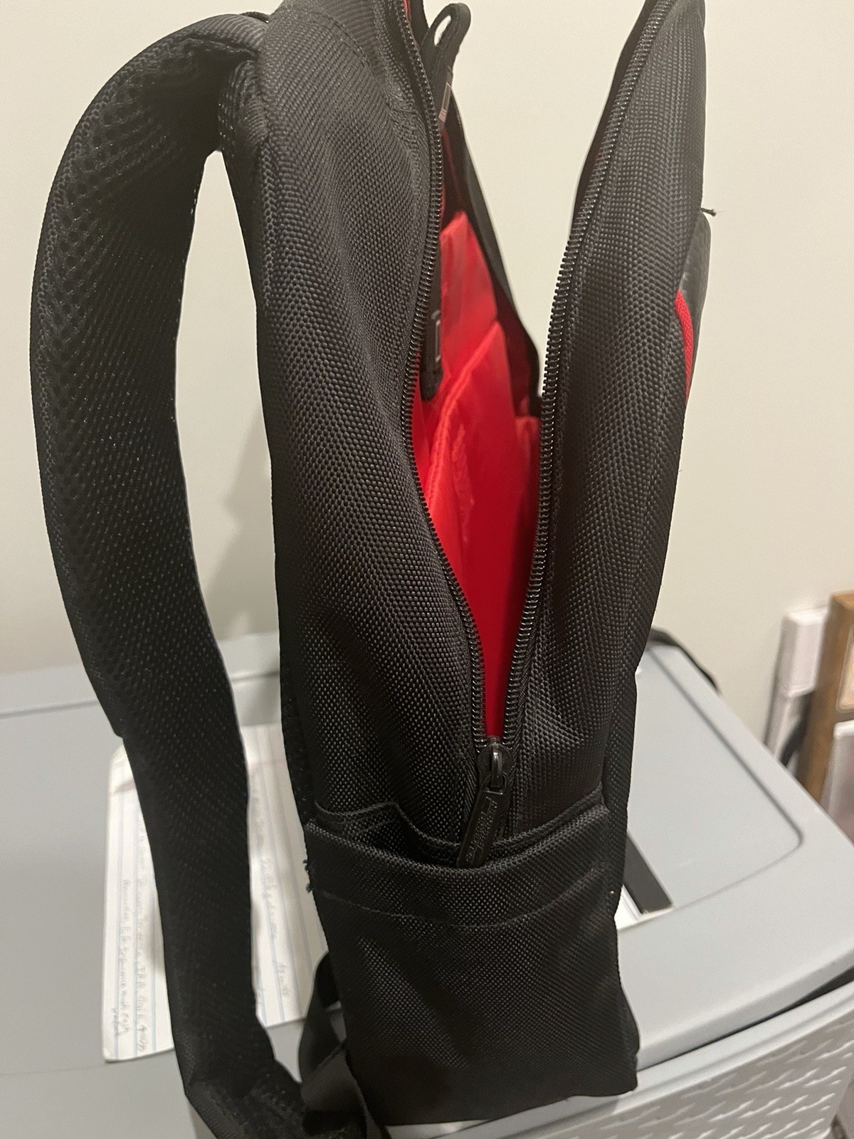 Ferrari Black/Red Zip Backpack, Padded, Adjustable Straps, Inner Pockets