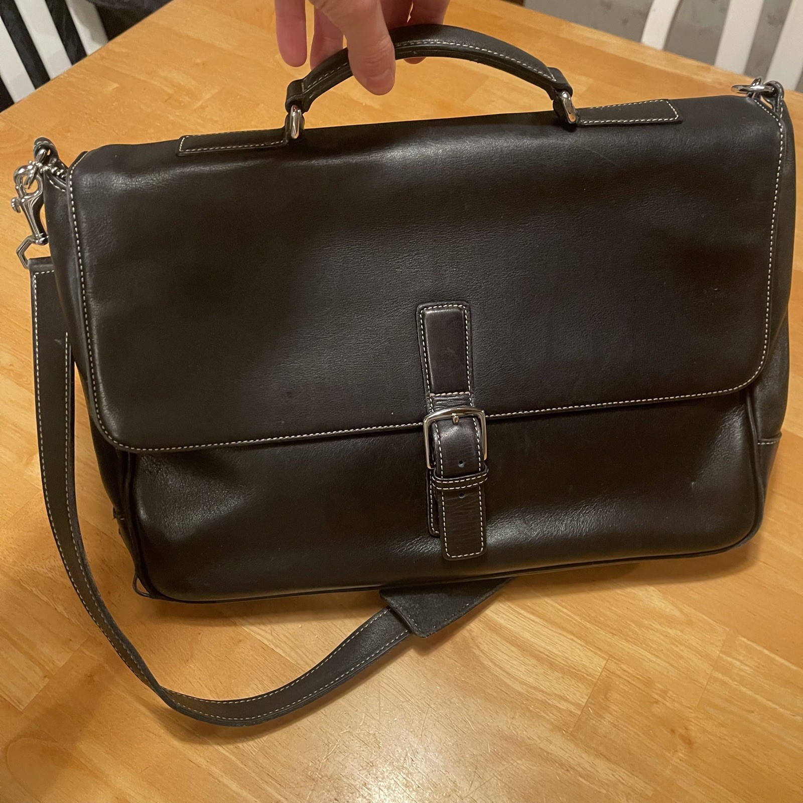 COACH Black Leather Briefcase Laptop Messenger Bag Single Handle w/ Strap VTG