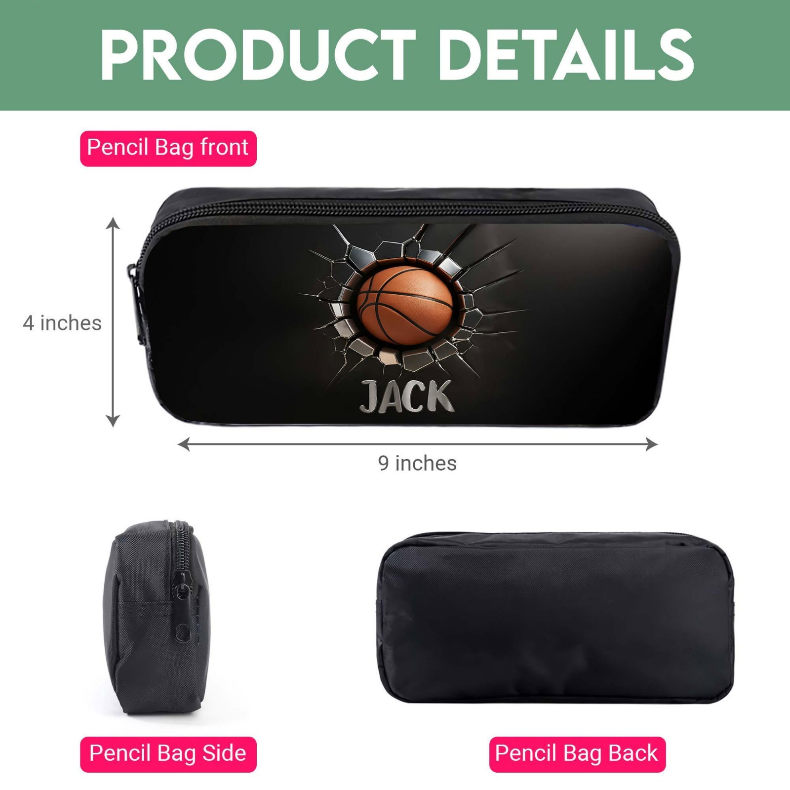 Custom 3D Basketball Backpack Set with Water Bottle Lunch Bag Boys School Gift