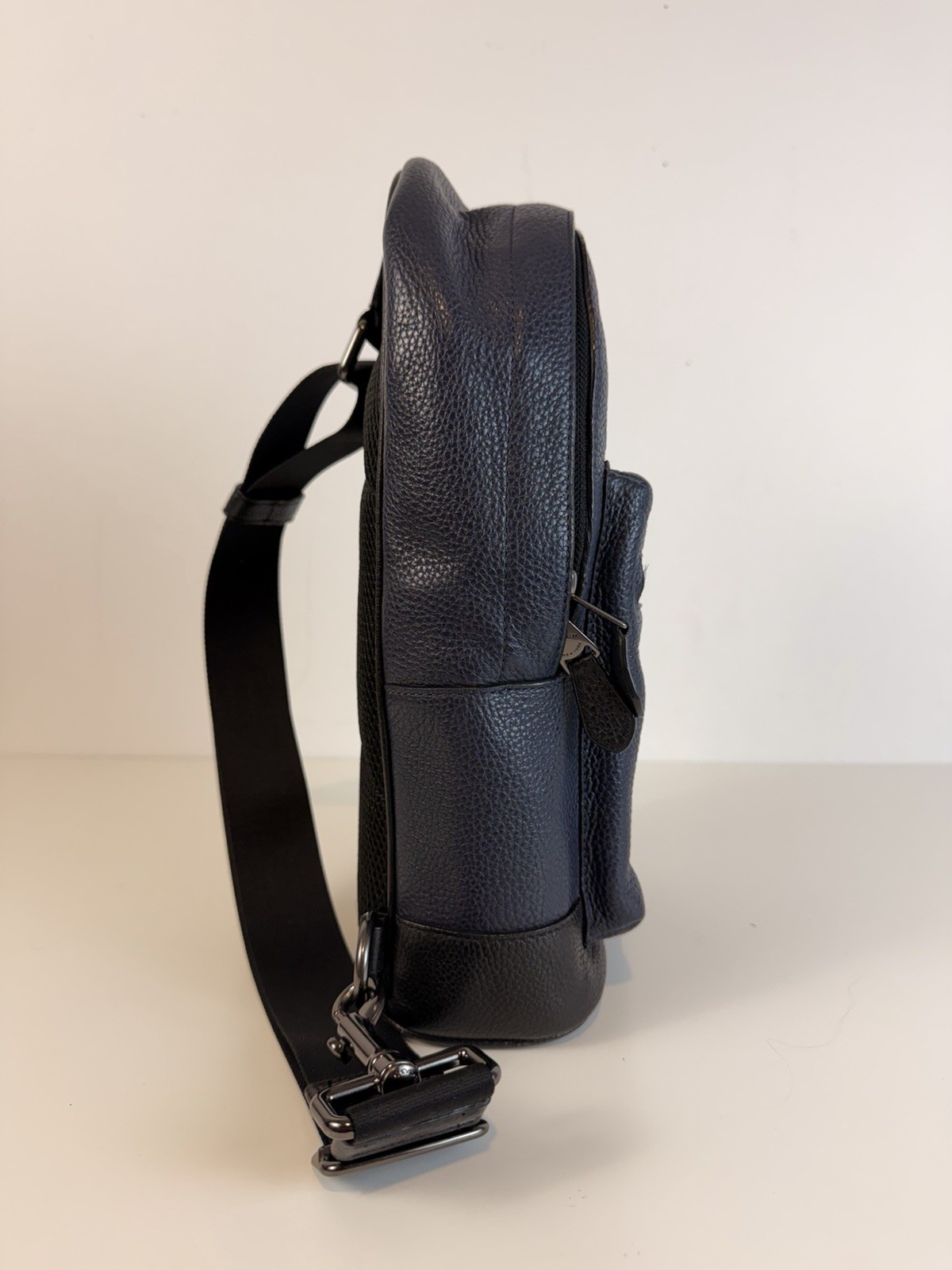Coach Navy Blue Sling West Pack Backpack Carry Bag Pebbled Leather (2540)