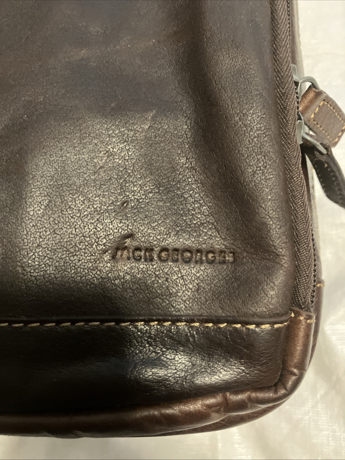 Jack Georges Brown Leather Backpack Zip Closure Adjustable Strap Lined Pockets