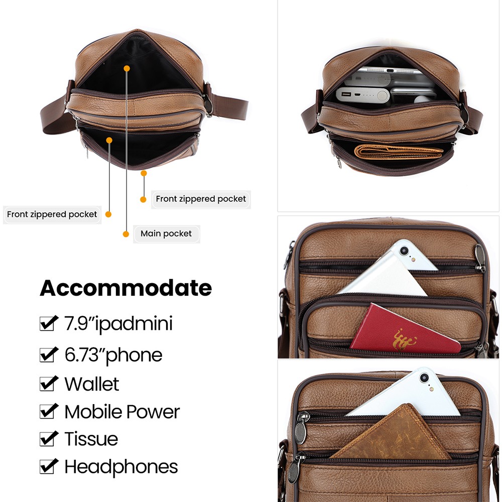 Men’s Vintage Genuine Leather Crossbody Sling Bag Retro Shoulder Messenger Bag
