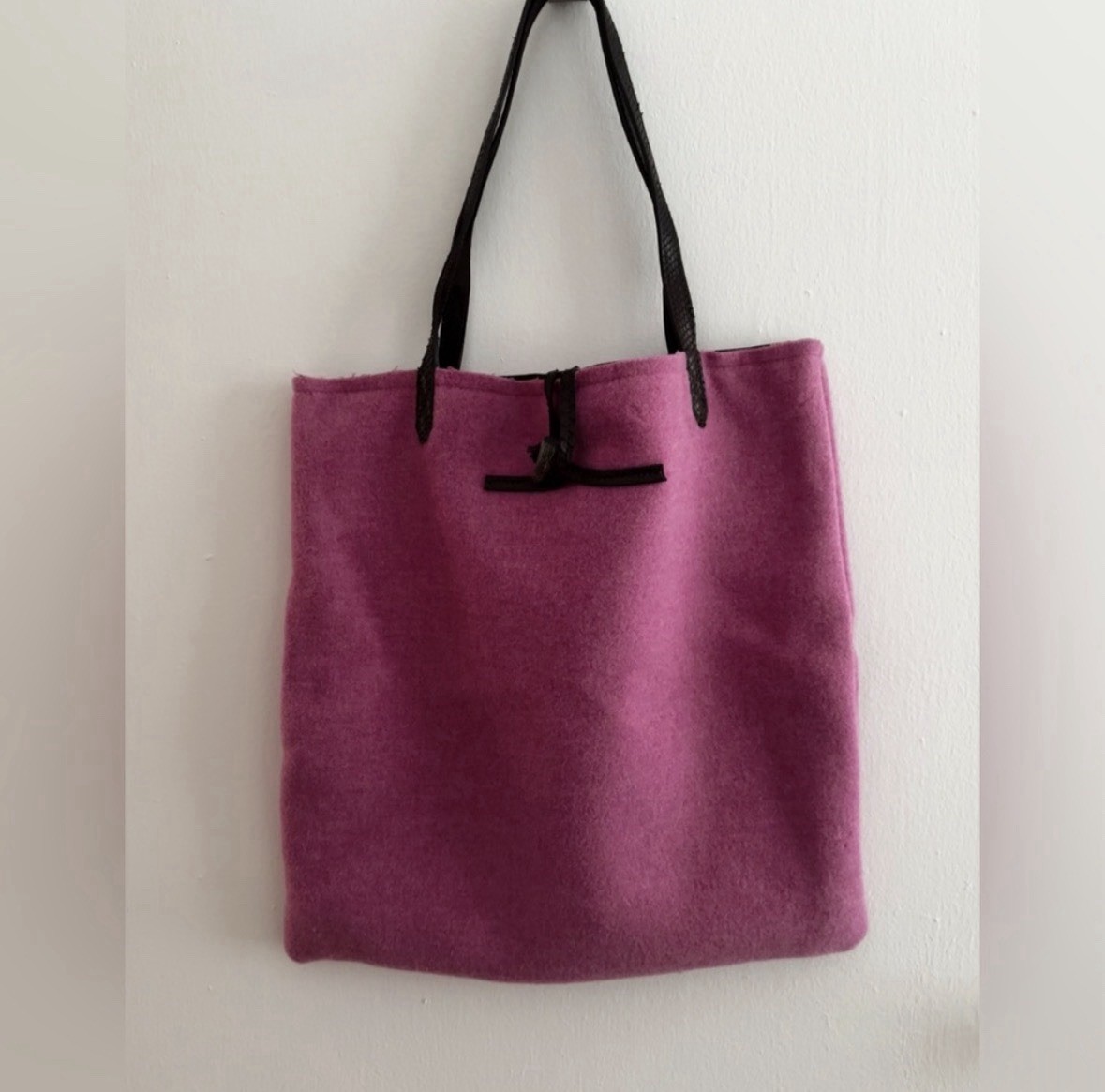 Massimo Alba Purple Tote Bag Black Leather Handles Toggle Closure Casual