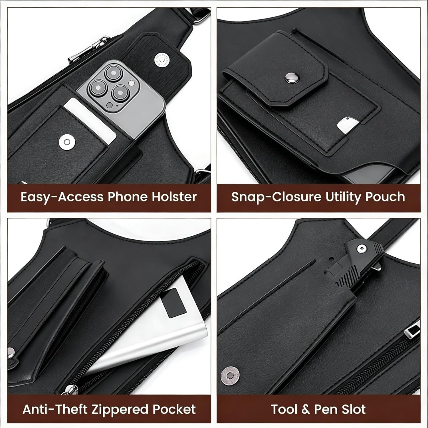 Double Shoulder Armpit Bag for Men, Anti-Theft Underarm Wallet with Adjustable S