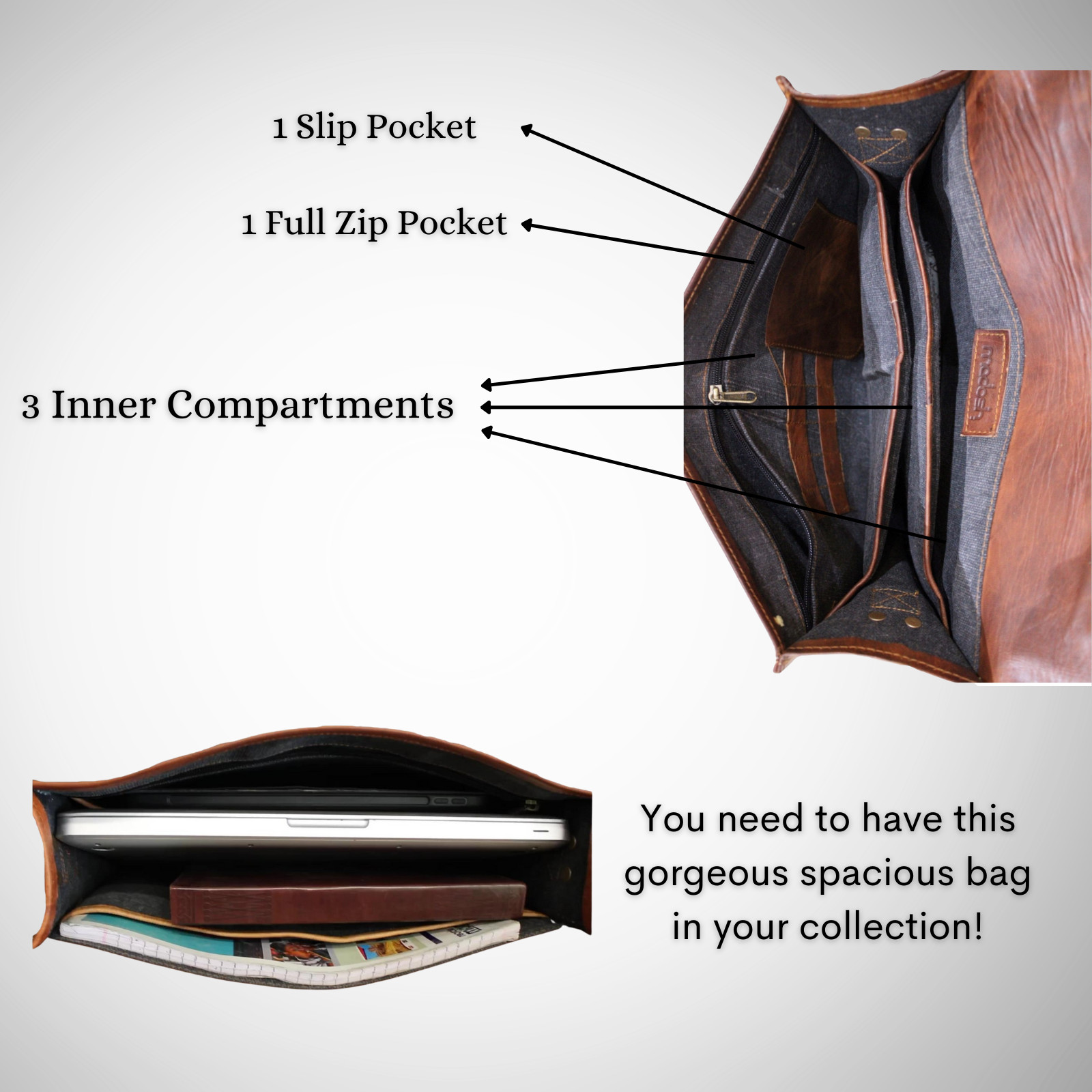 Men’s Crossbody Laptop Bag Brown Shoulder Bag Genuine Leather Flapover Side Bag