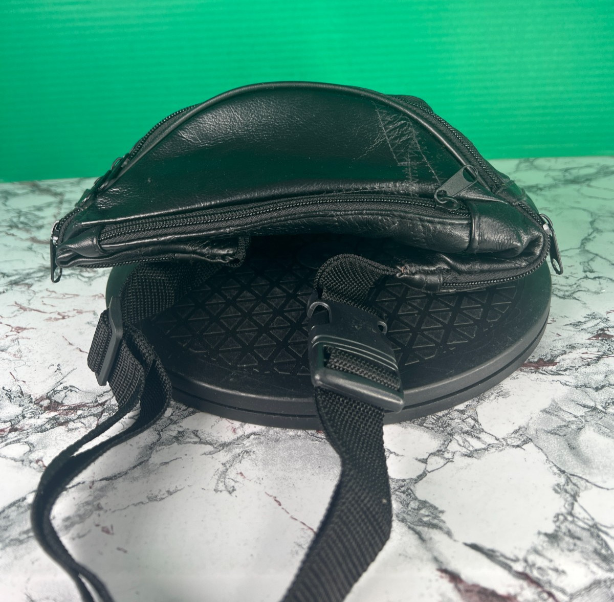 Maxam Genuine Lambskin Leather Mosaic Waist Bag Fanny Pack NOS Black