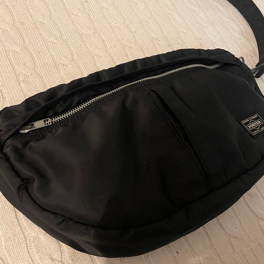 Authentic PORTER YoshidaBag Black Nylon Oval Shoulder Bag 21cm x 32cm x 9cm