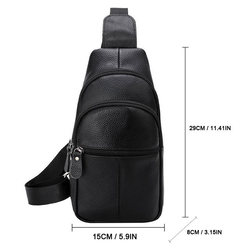 Men’s Genuine Leather Sling Bag Vintage Chest Crossbody Shoulder Multi Pockets M