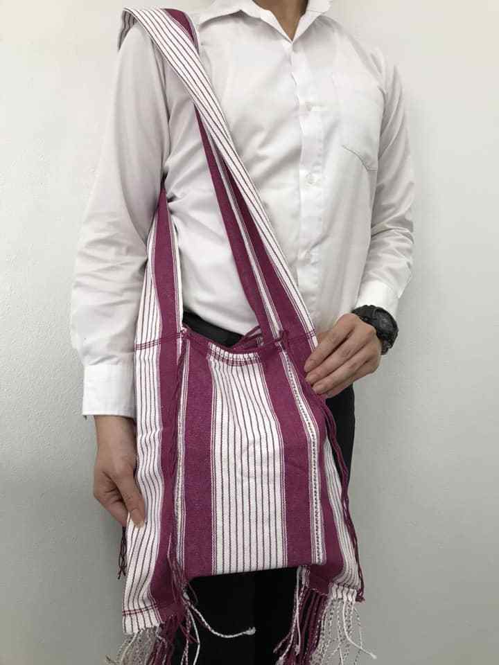 Thai hill tribes sling bag handmade from fabric cotton 100% shoulder strap