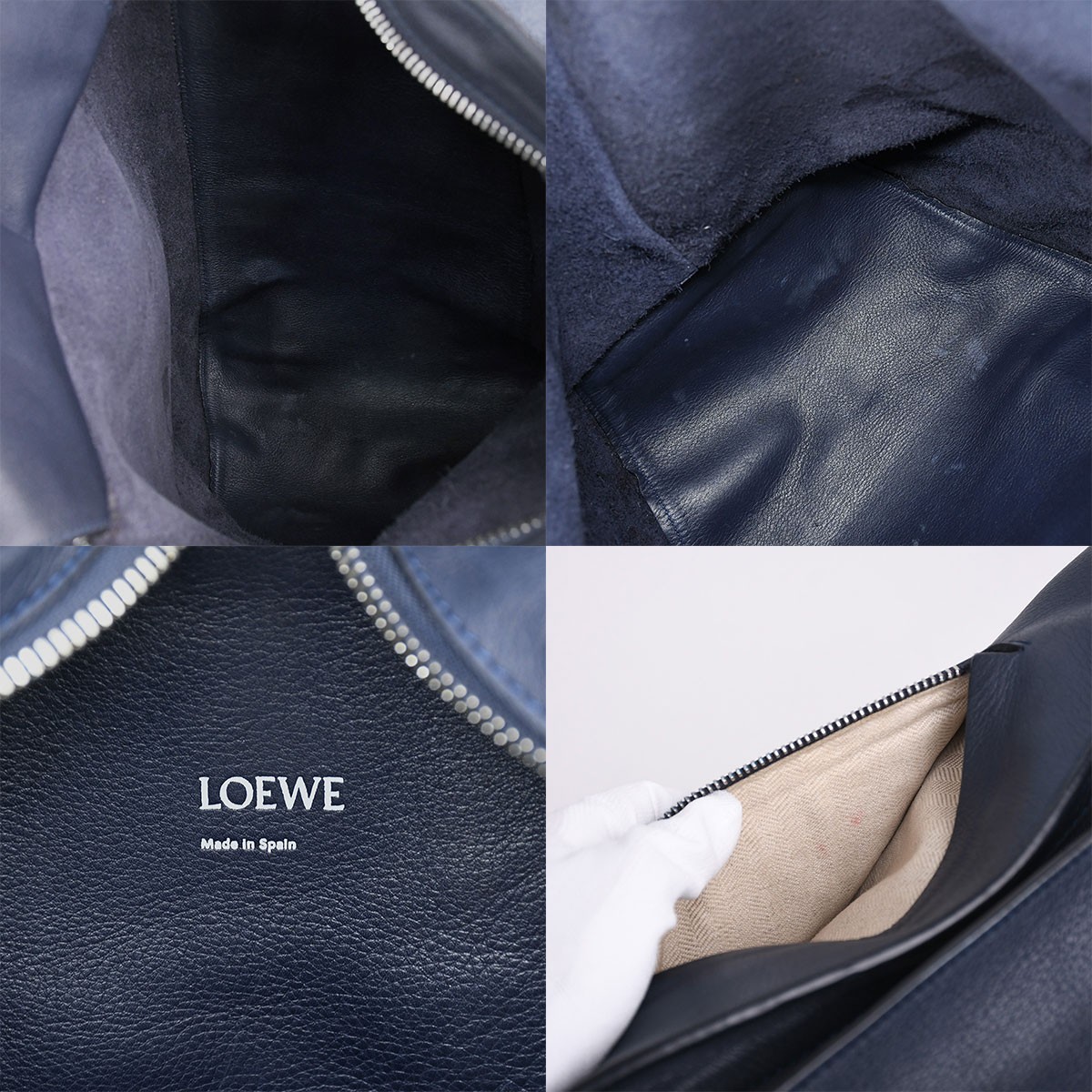 LOEWE Anagram Anton Sling Bag Body Shoulder Leather Navy Blue Silver HW