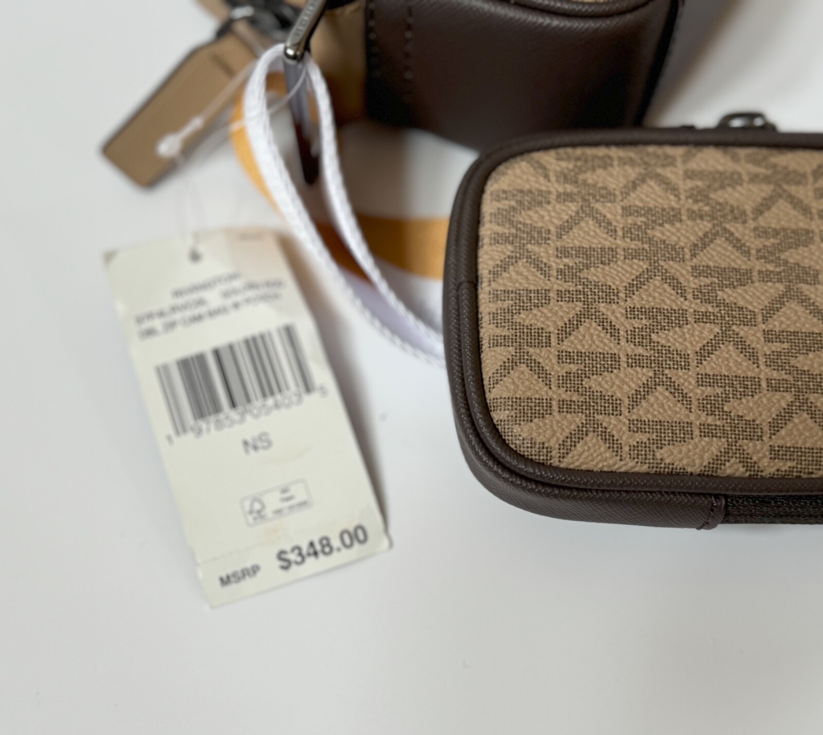 MICHAEL KORS RIVINGTON STRIPED CROSSBODY CAMERA BAG WITH POUCH GOLDEN ROD