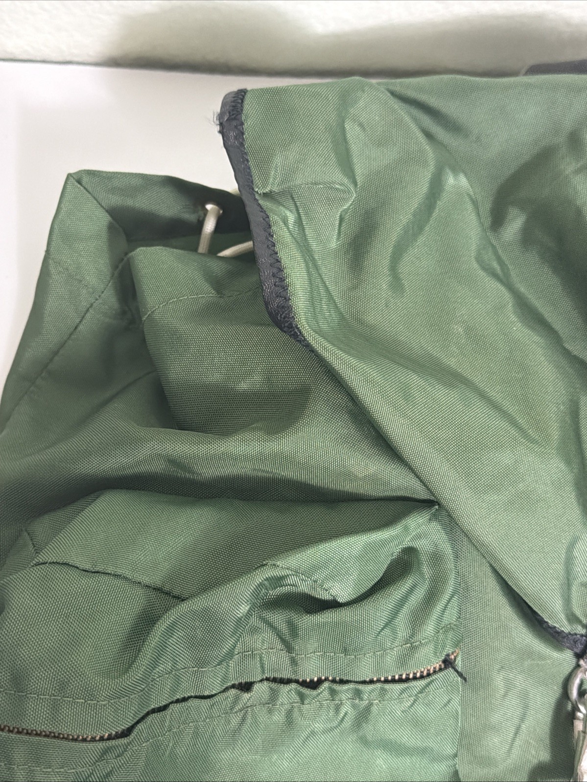 Vintage Small Green Hiking Rucksack Nylon Leather Cotton 16x16x4