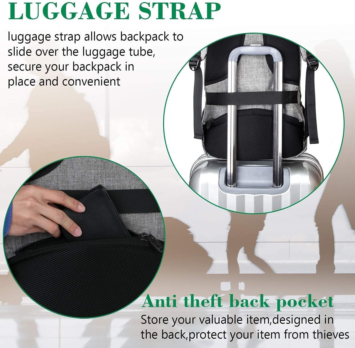 Travel Laptop Backpack, Water Resistant Bag Gift for Men- Women Fits 15.6” Grey