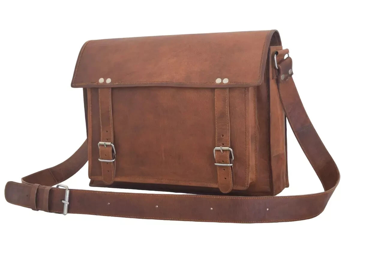 14 In Leather Messenger Laptop Bag Office Satchel School Crossbody Shoulder Bags