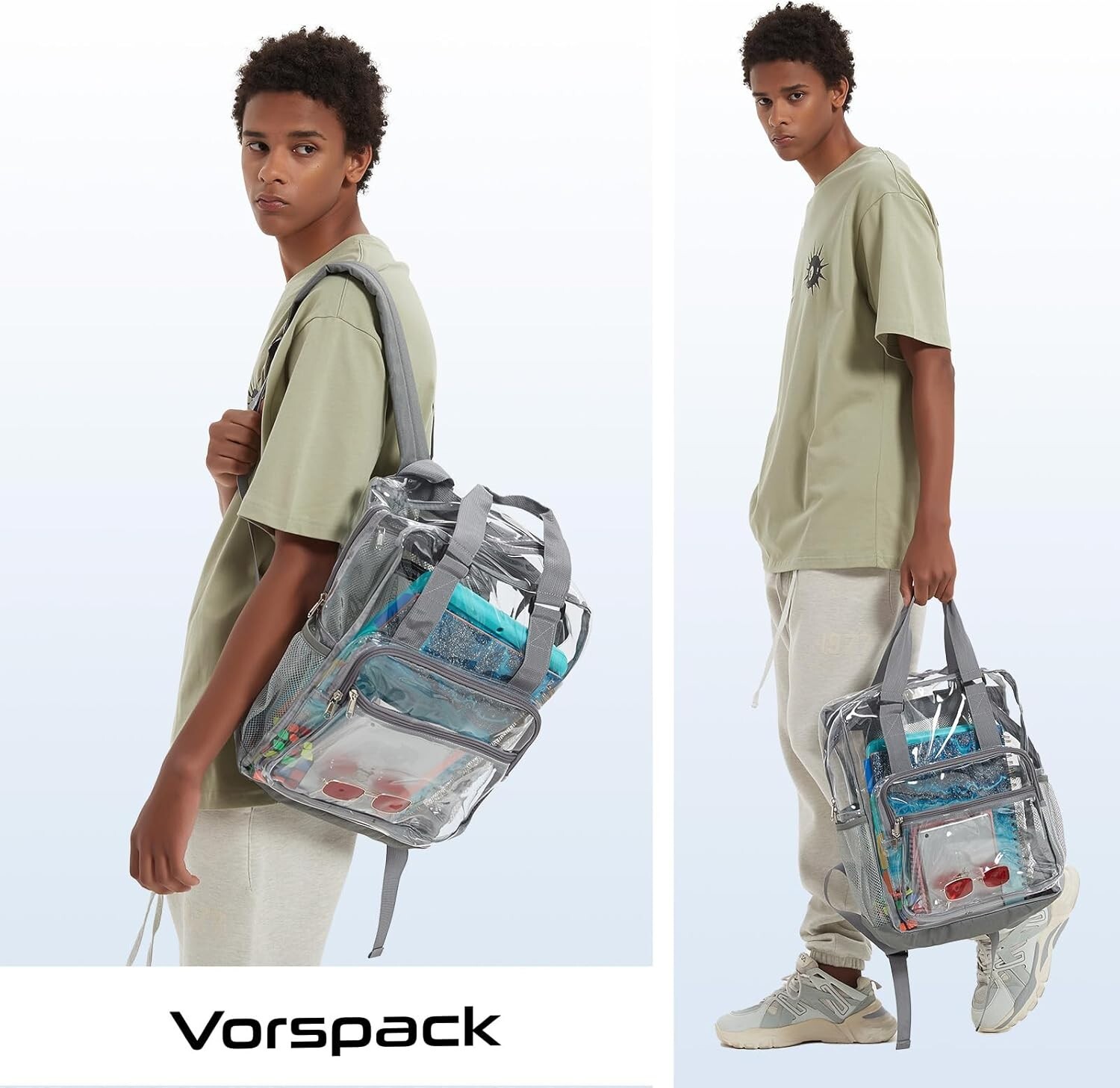 Vorspack Clear Backpack Heavy Duty – Large Book Bag with Grey