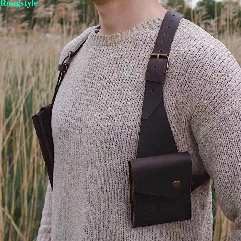 Shoulder Harness Bag Steampunk PU Leather Anti Double Wallet Underarm Bag Case