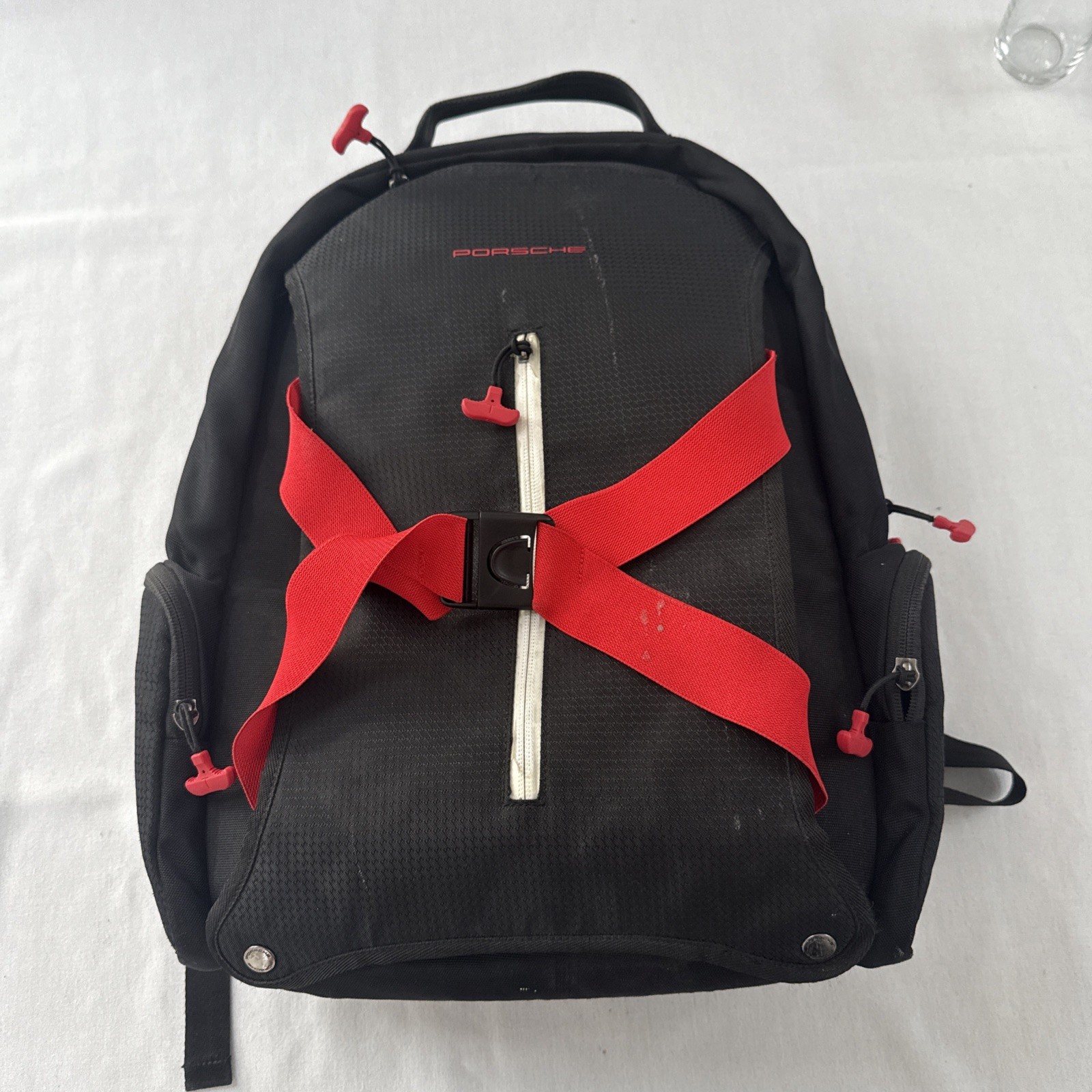 PORSCHE Motorsport Black Red Nylon Acrylic Backpack Carry On Bag Rare – READ