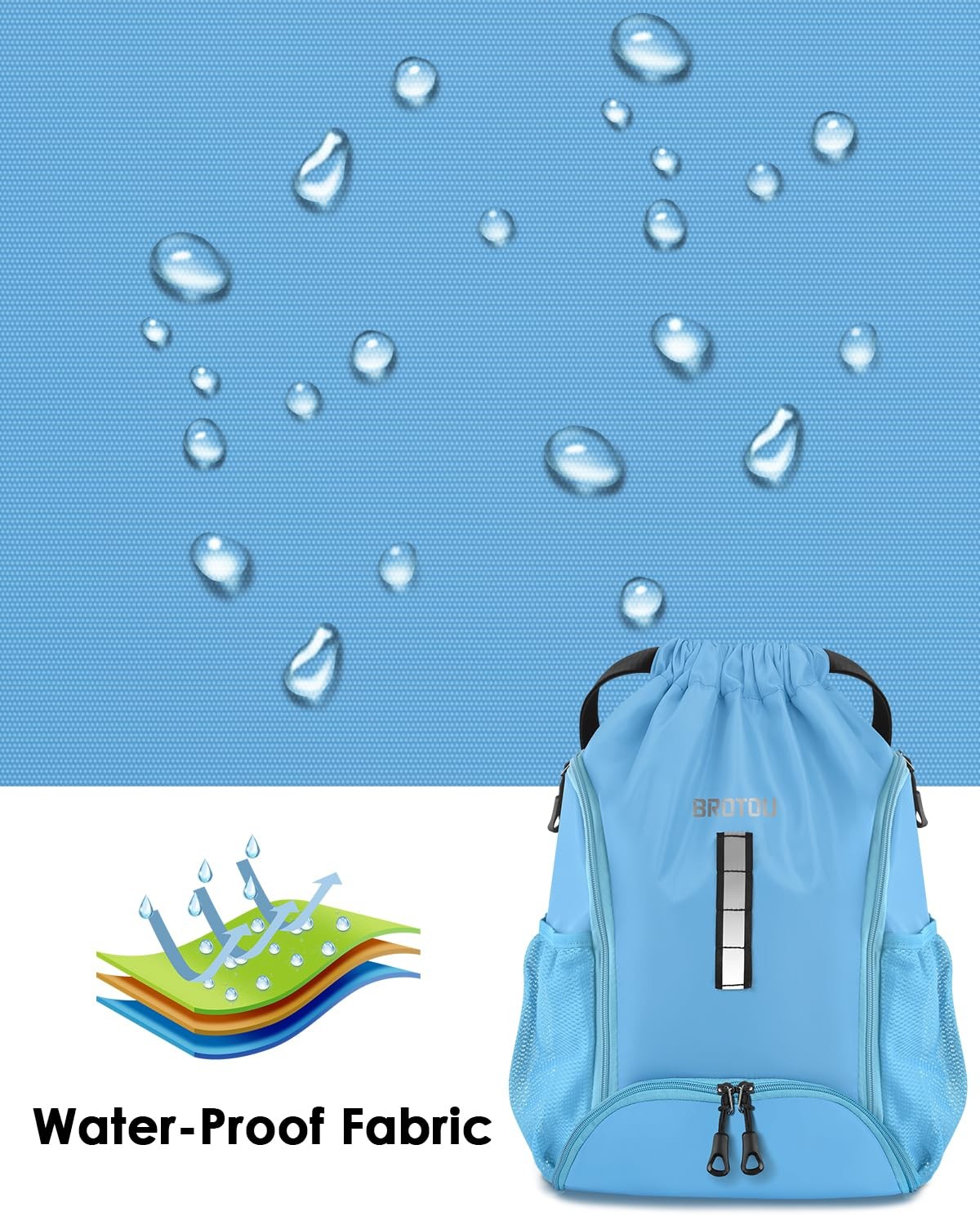 BROTOU Lake Blue Reflective Strip Backpack