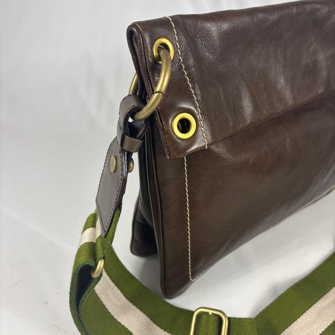 Bally Trainspotting Shoulder Bag in Brown Leather with Green White 24×33.5cm