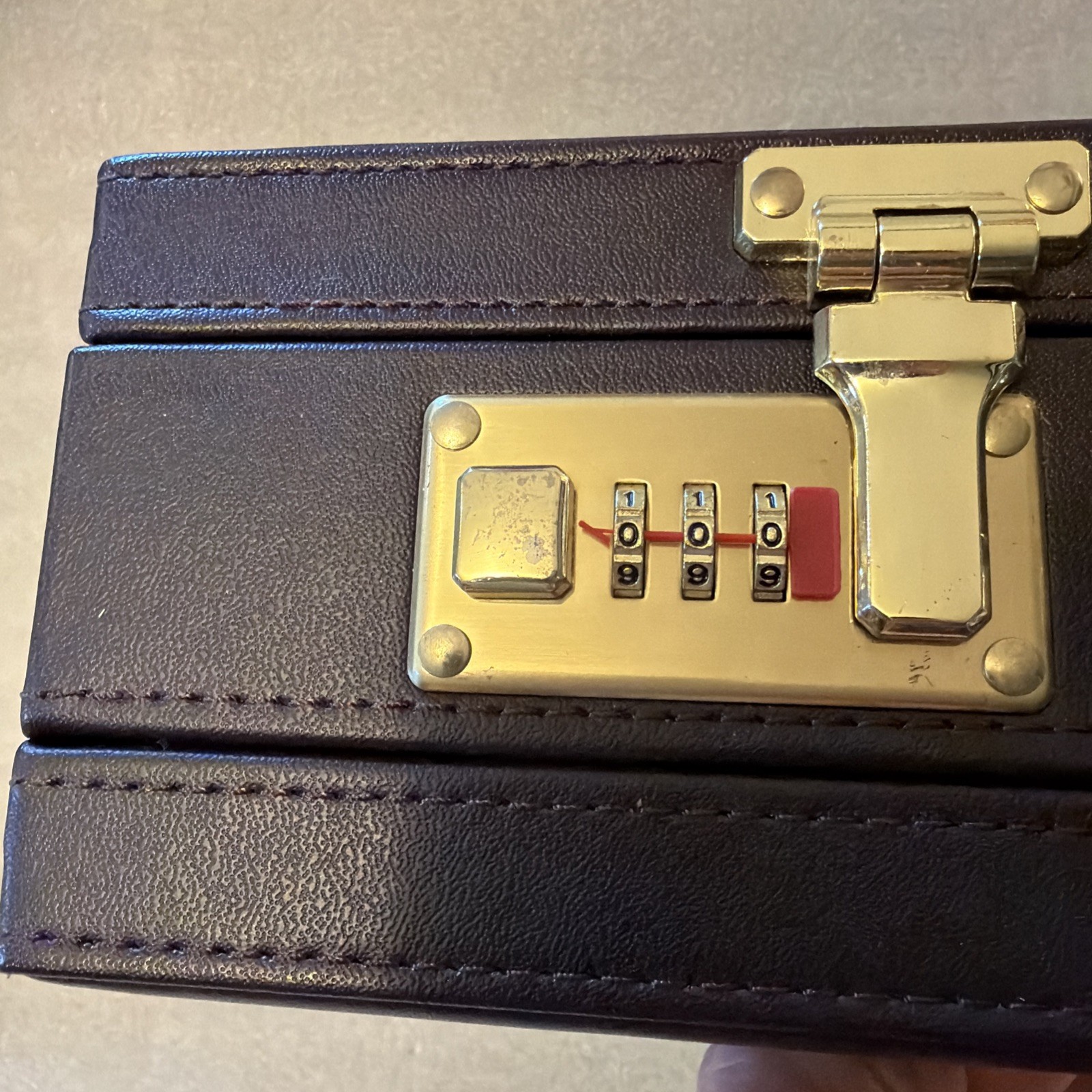 Vintage MONARCH NEW Hard Shell Burgundy Leather Attache Case Comb Dual Lock