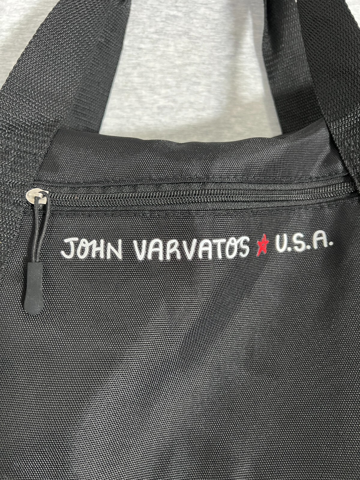 John Varvatos USA Canvas Duffle Gym Weekend Bag 17x11x7 Faux Leather Trim