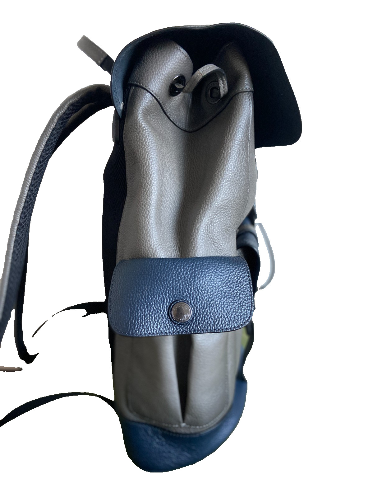 COACH #F49543 Hudson Grain Leather with Racing Stripes Men’s Backpack -Gray/Blue