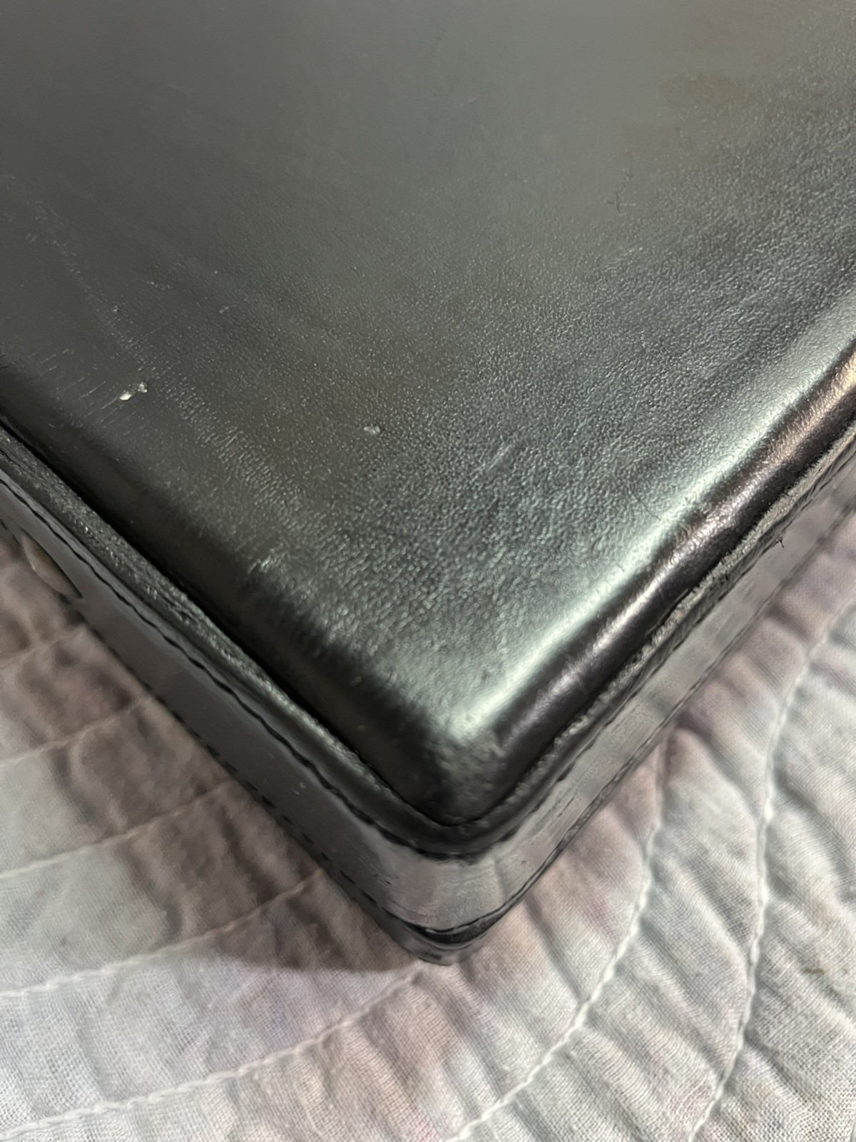 Hartmann Black Leather Hard Side Wood Box Slim Attaché Briefcase