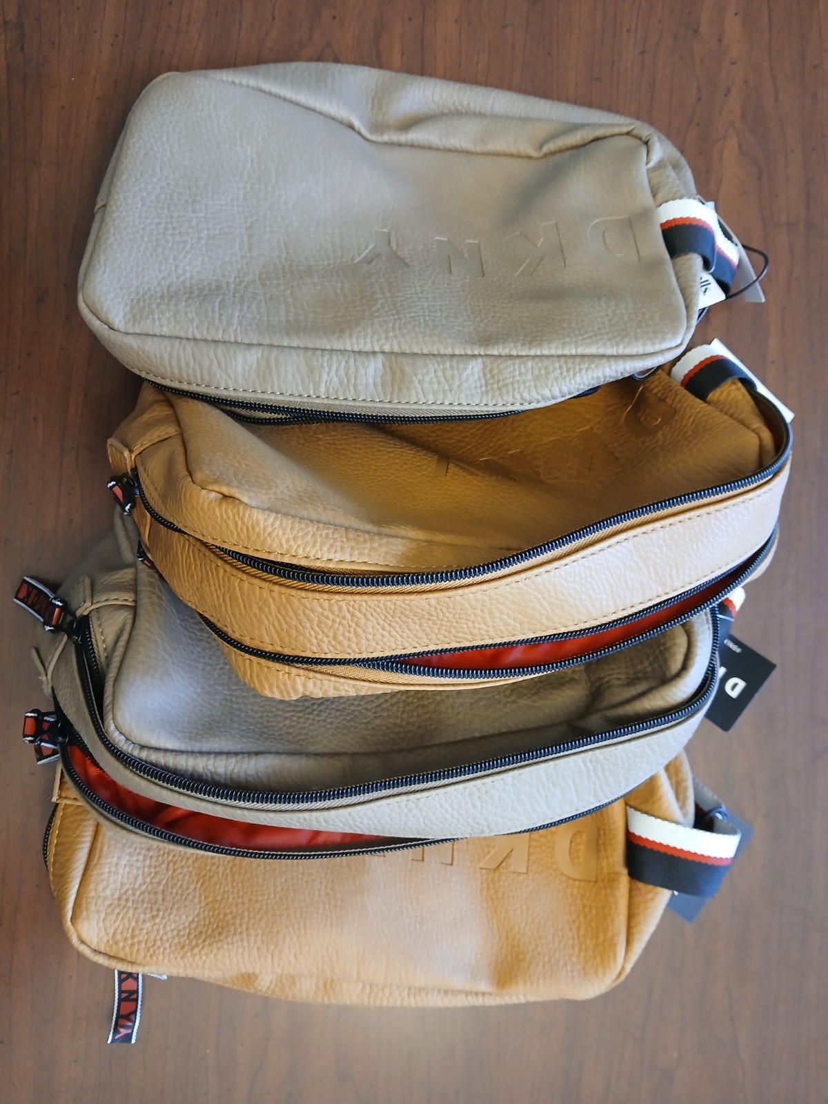 DKNY Men’s Dopp Kit Toiletry Bag w Double Zip New with Tag Tan or Toffee