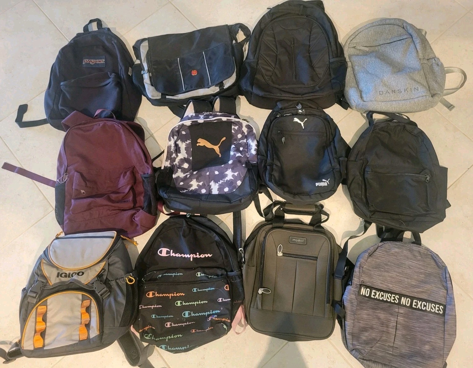 LOT 12 Mixed PUMA Eddie BAUER IGLOO Danskin PINK Jansport Backpack Bag Hike Camp