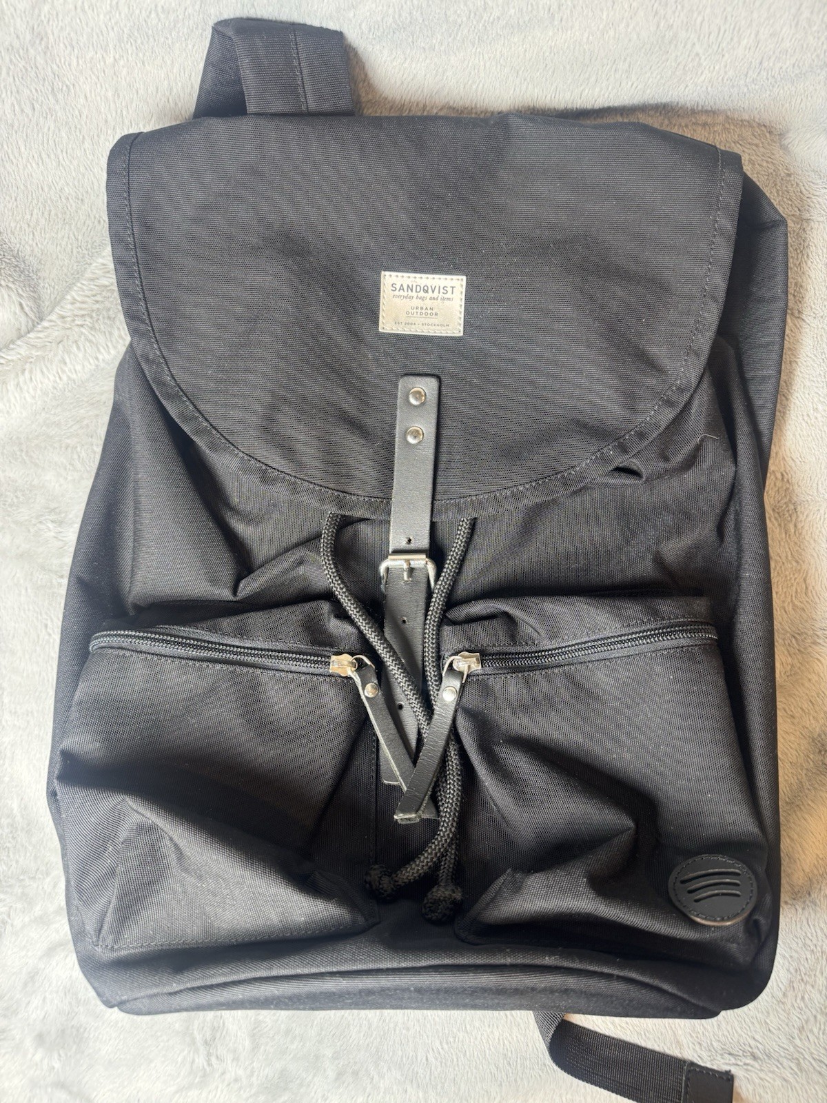Sandqvist Urban Outdoor Black Rucksack Canvas Excellent Drawstring & Buckle