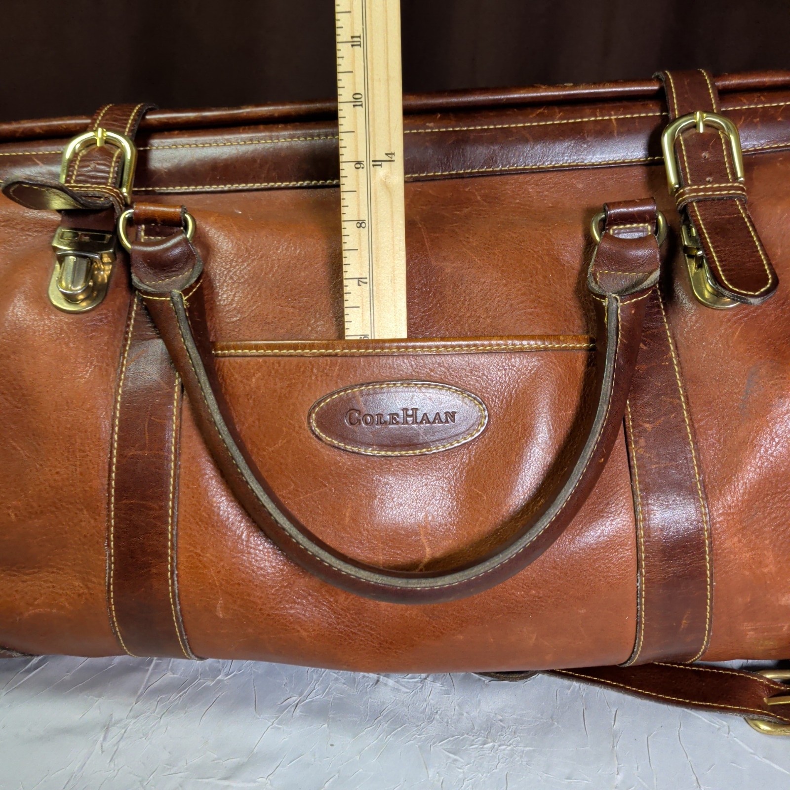 Cole Haan VINTAGE DARK Brown Leather Duffle Weekend Doctors Travel Bag Mens RARE