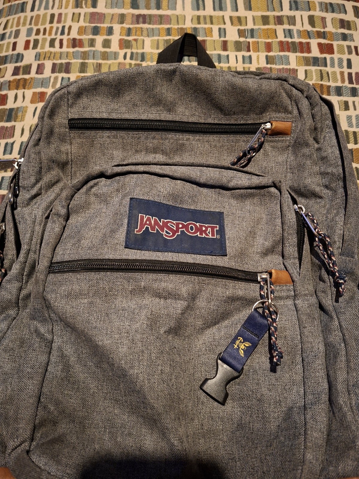 JanSport Backpack Cool Student Laptop Gray Faux Brown Leather Bottom JS0A2SDD