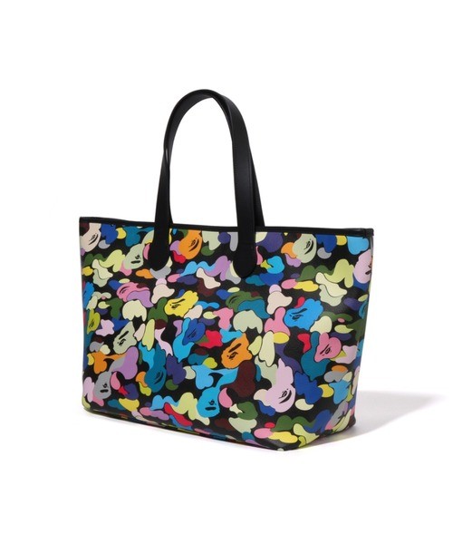 A BATHING APE Multi Camo Tote Bag Black White Synthetic Leather Japan NEW