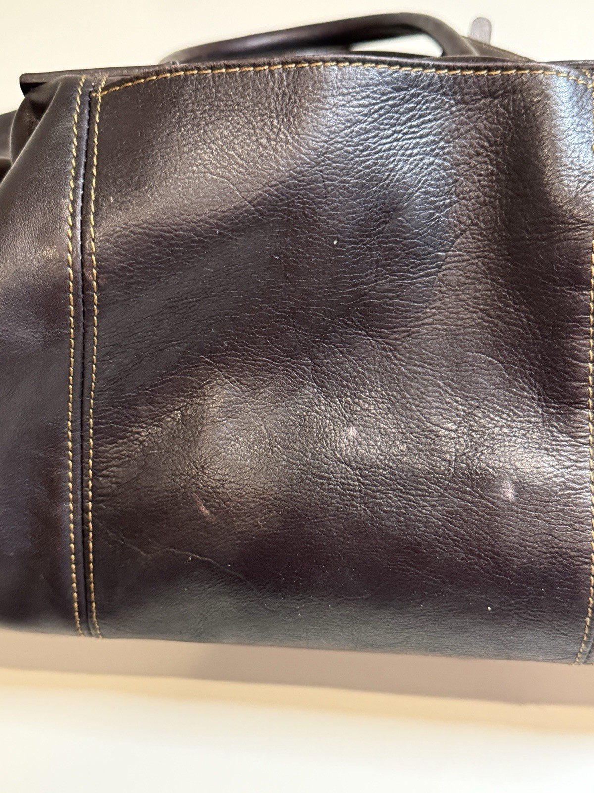 Kenneth Cole Dark Brown Genuine Leather Duffle Weekender Travel Bag Vintage Y2K