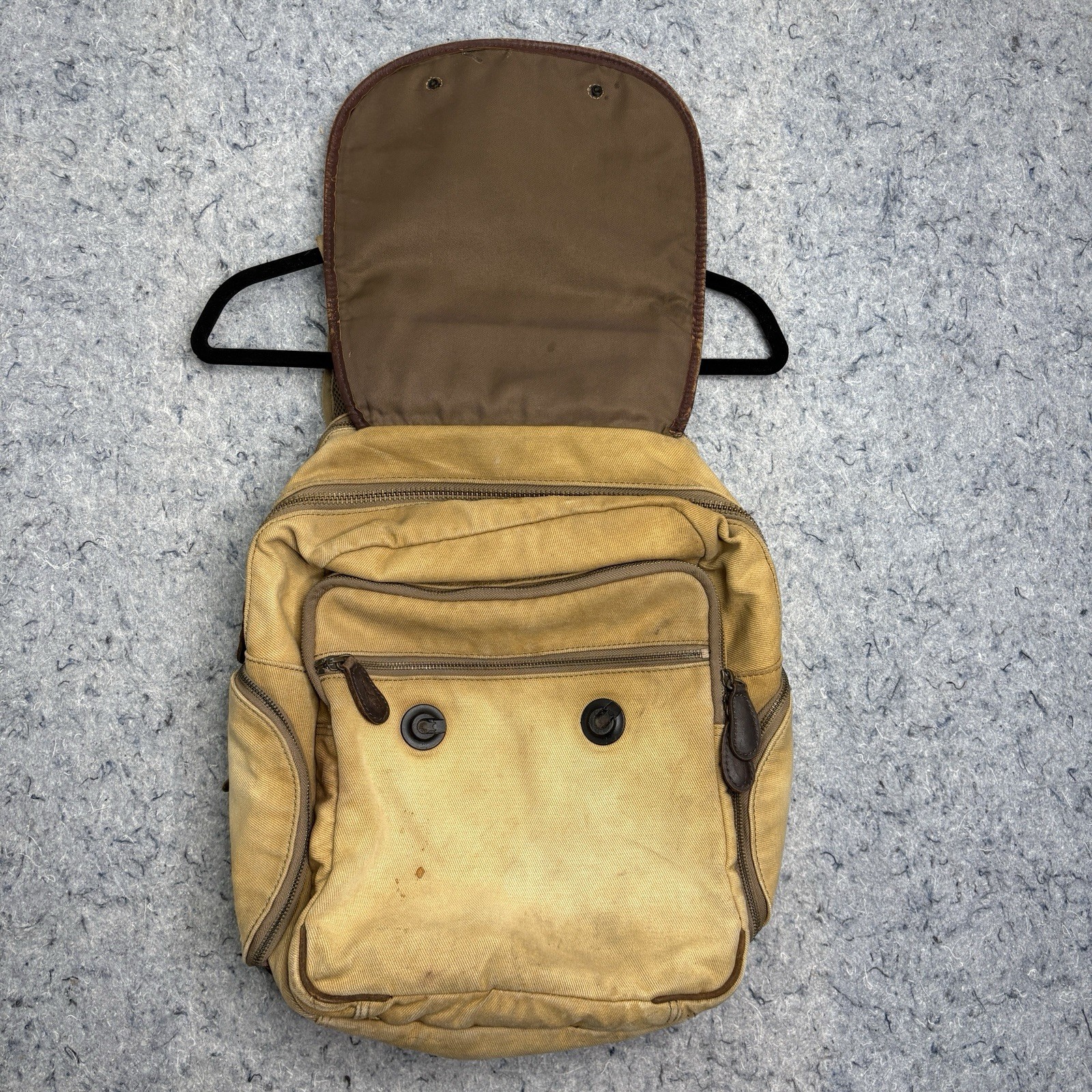 Bob Timberlake Canvas Leather Backpack Tan Brown Hiking Travel Daypack Bag
