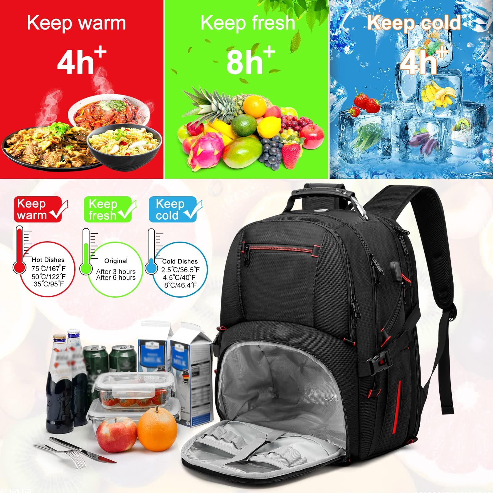 Lunch Backpack for Men, 17.3 Inch Insulated Cooler Backpack Lunch Box Backpac…
