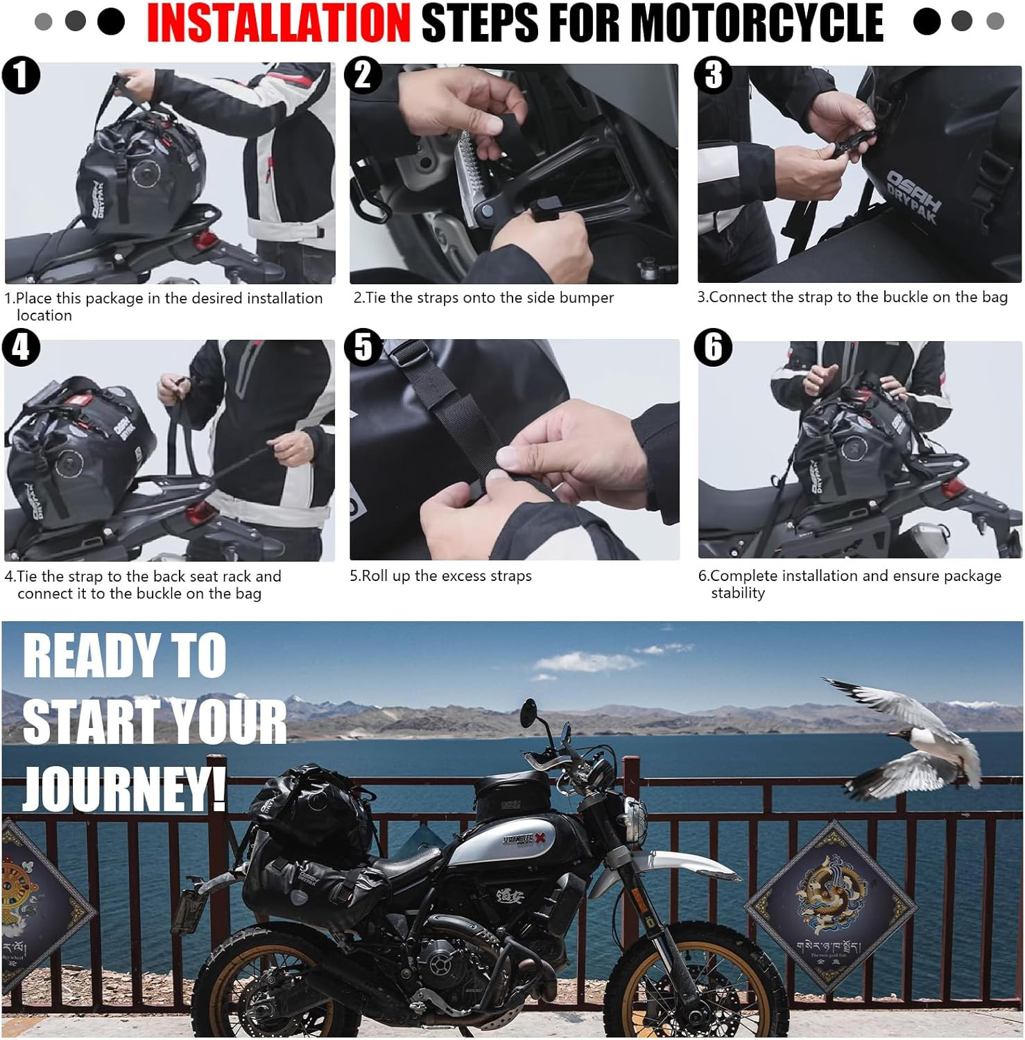 60L Waterproof Duffel Bag – Roll Top Motorcycle Dry Bag for Camping & Travel